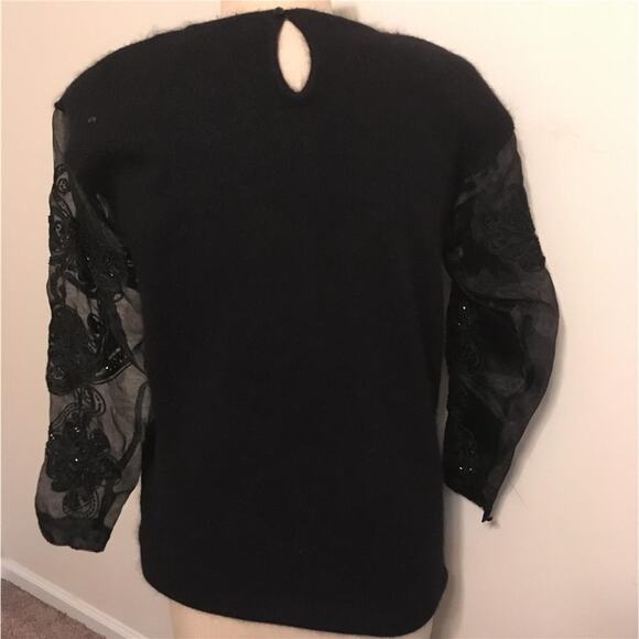 Vintage 1990's I.B. DIFFUSION Black Bead Embellished Sheer Sleeve Sweater L - Picture 3 of 10